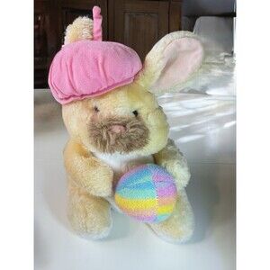 Vintage Animal Fair Bunny Plush Pink Hat Pastel Ball Easter Rabbit